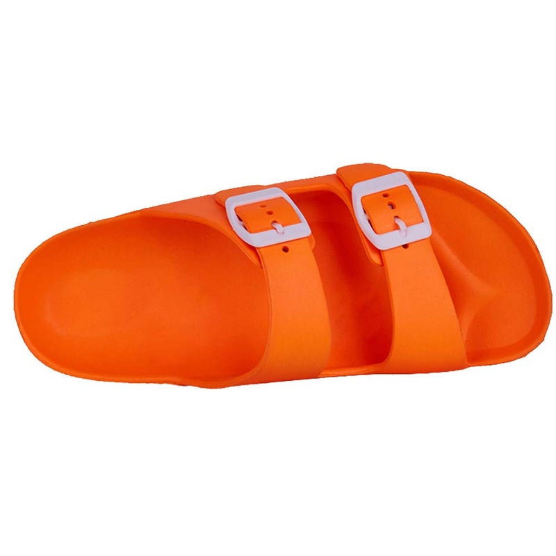 FUNKYMONKEY Women's Comfort Slides, Adjustable Double Buckle with Arch Support EVA Non-Slip Flat Sandals for Vacation & Daily Wear (8 M US, Fluo Orange) - Image 4